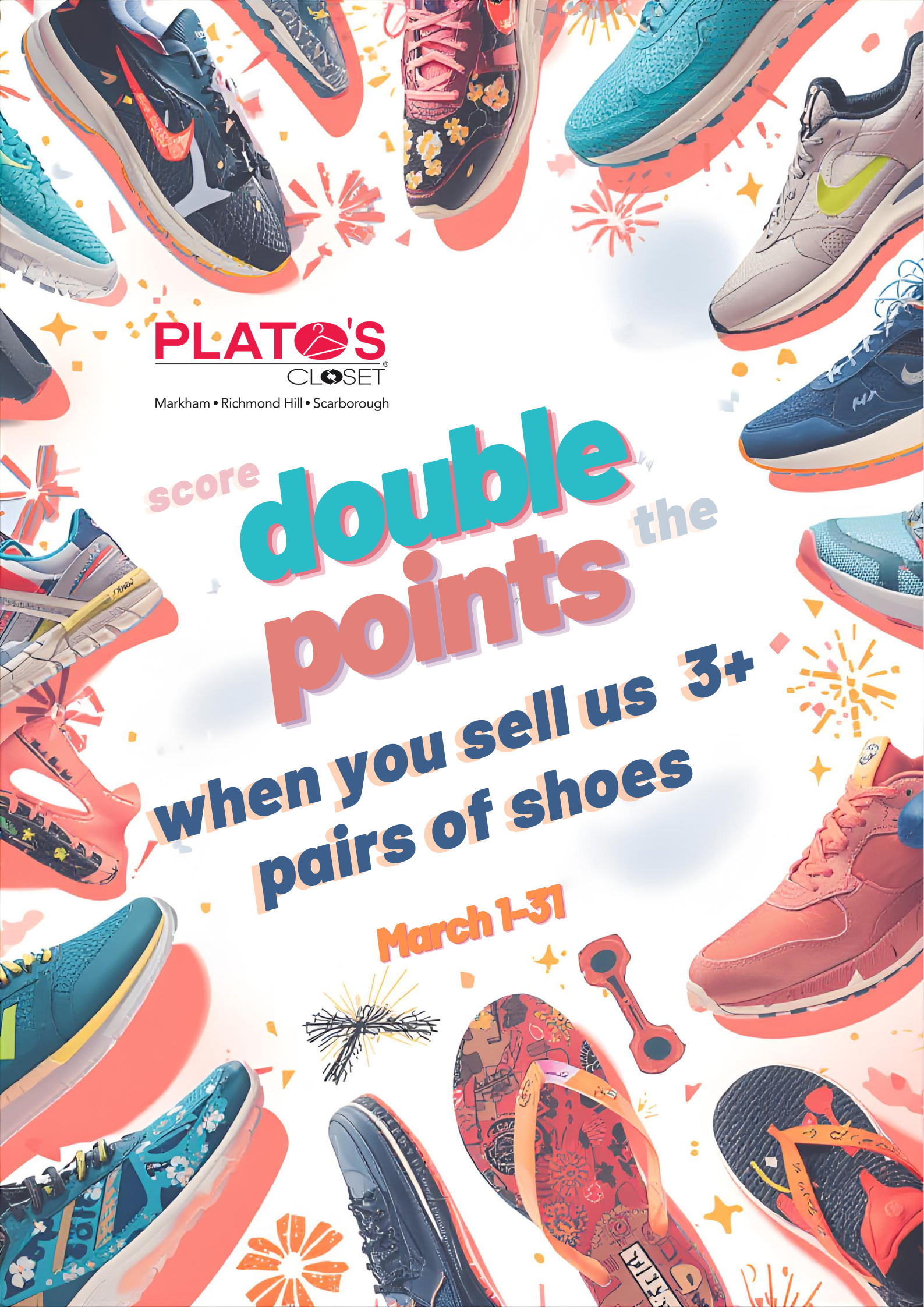 Shoes surrounded by a sign sayin gsell us your shoes and earn double the points